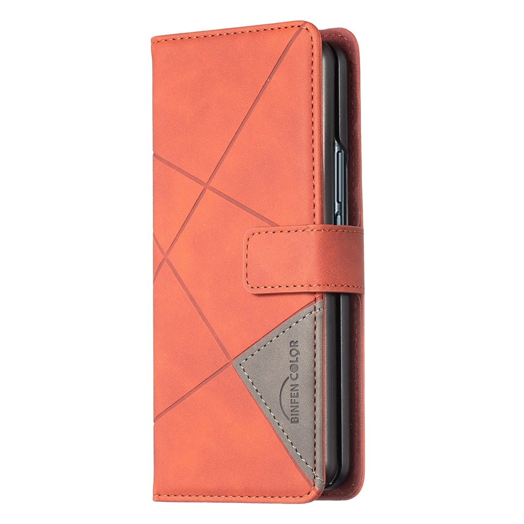 Samsung Galaxy Z Fold4 Rhombus Texture Leather Phone Case with Magnetic Buckle and Card Holder