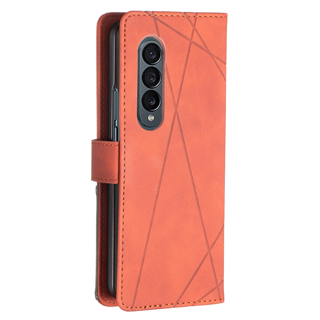 Samsung Galaxy Z Fold4 Rhombus Texture Leather Phone Case with Magnetic Buckle and Card Holder