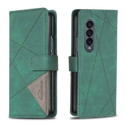 Samsung Galaxy Z Fold4 Rhombus Texture Leather Phone Case with Magnetic Buckle and Card Holder