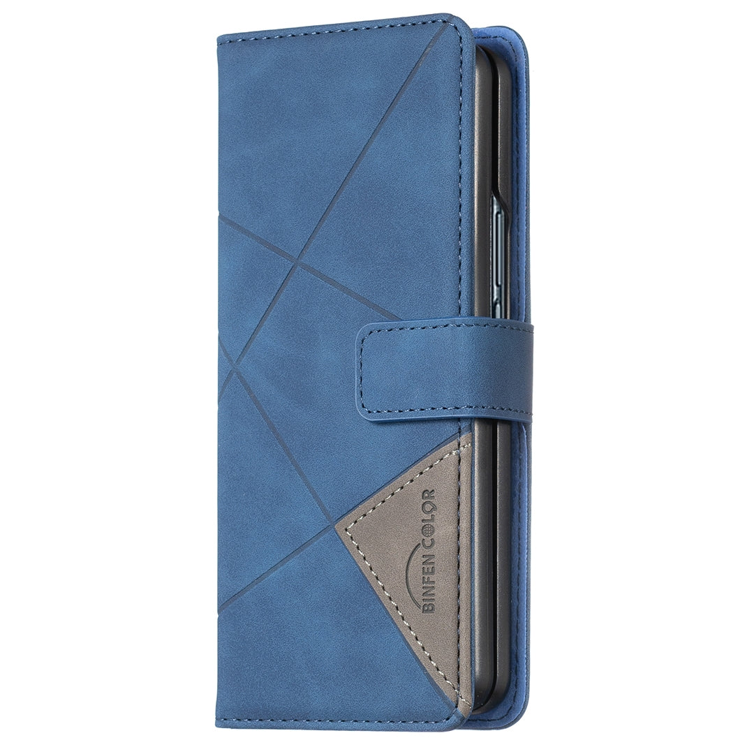 Samsung Galaxy Z Fold4 Rhombus Texture Leather Phone Case with Magnetic Buckle and Card Holder