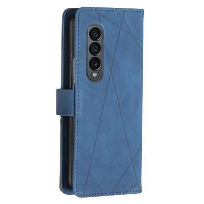 Samsung Galaxy Z Fold4 Rhombus Texture Leather Phone Case with Magnetic Buckle and Card Holder