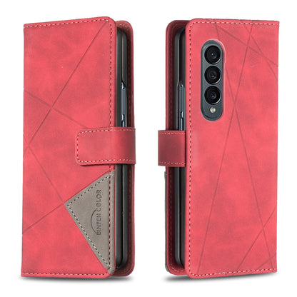 Samsung Galaxy Z Fold4 Rhombus Texture Leather Phone Case with Magnetic Buckle and Card Holder