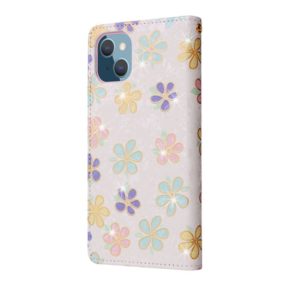 iPhone 14 Plus Luxury Bronzing Leather Case - Floral RFID Wallet Cover with Stand & Card Slots