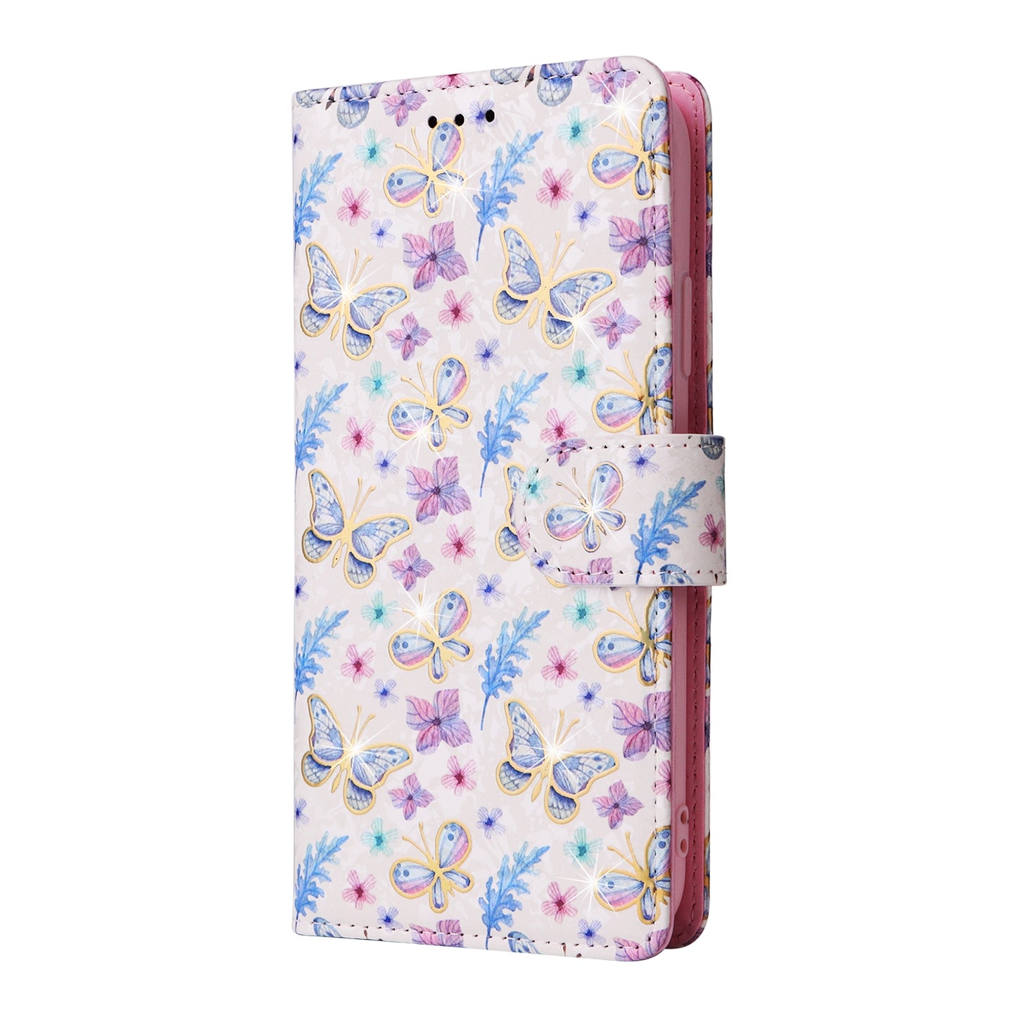 iPhone 14 Plus Luxury Bronzing Leather Case - Floral RFID Wallet Cover with Stand & Card Slots