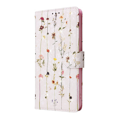 iPhone 14 Pro Luxury Bronzing Leather Case - Floral RFID Wallet Cover with Stand & Card Slots