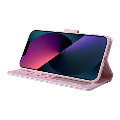 iPhone 13 mini Luxury Bronzing Leather Case - Floral RFID Wallet Cover with Stand & Card Slots