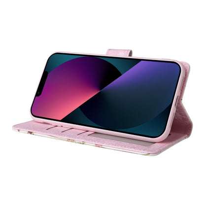 iPhone 13 mini Luxury Bronzing Leather Case - Floral RFID Wallet Cover with Stand & Card Slots