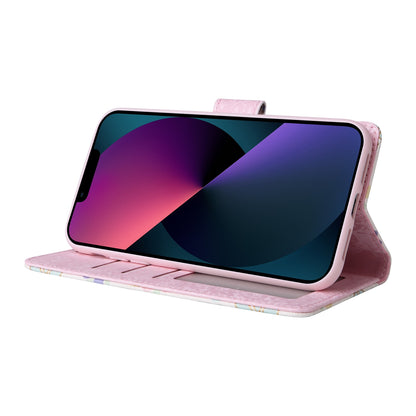 iPhone 13 mini Luxury Bronzing Leather Case - Floral RFID Wallet Cover with Stand & Card Slots