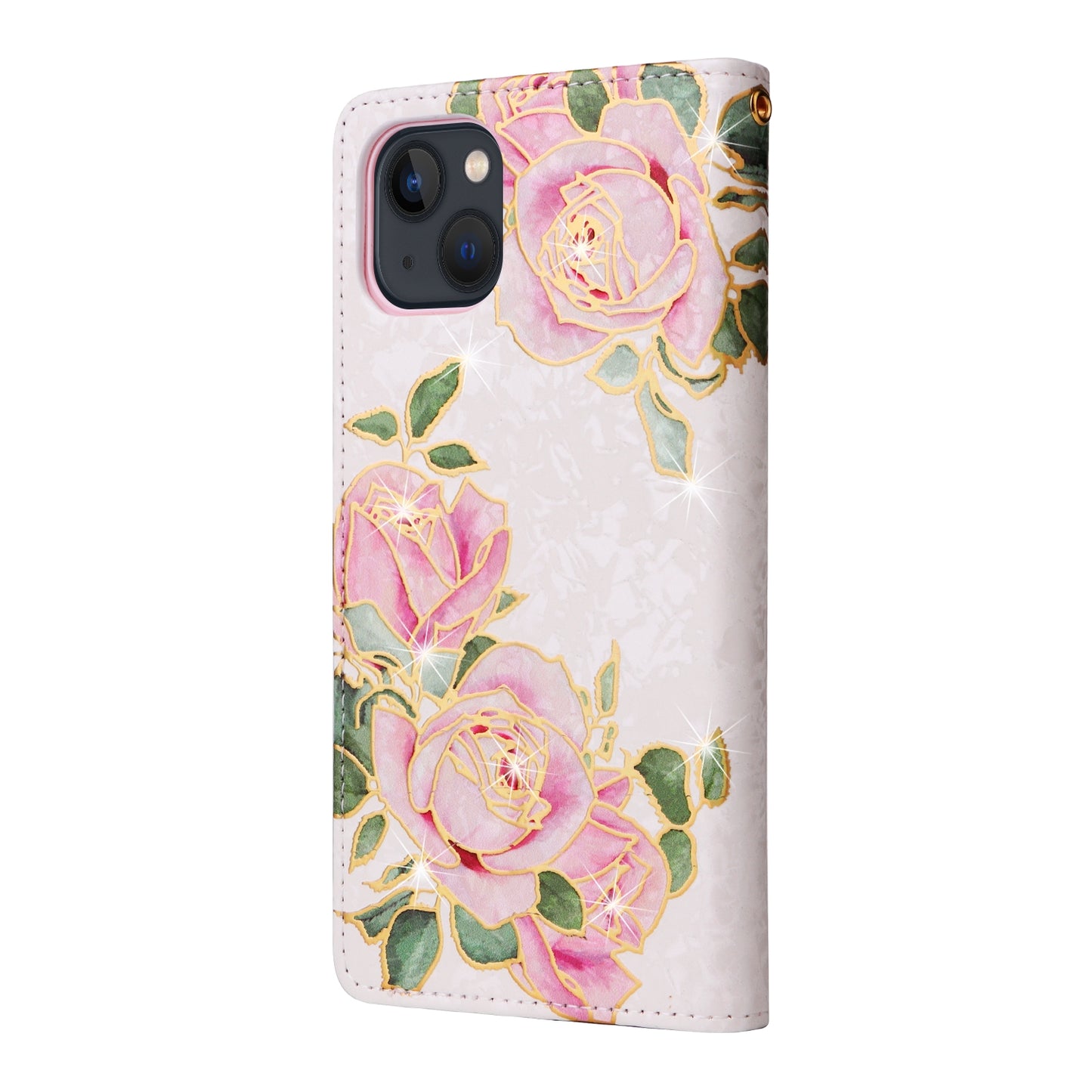 iPhone 13 mini Luxury Bronzing Leather Case - Floral RFID Wallet Cover with Stand & Card Slots
