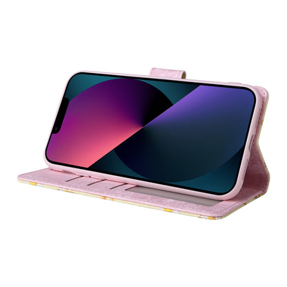 iPhone 13 Luxury Bronzing Leather Case - Floral RFID Wallet Cover with Stand & Card Slots