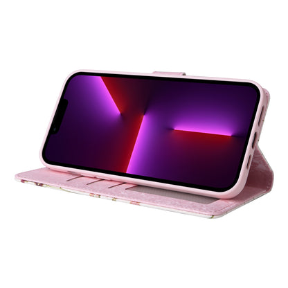 iPhone 13 Pro Luxury Bronzing Leather Case - Floral RFID Wallet Cover with Stand & Card Slots