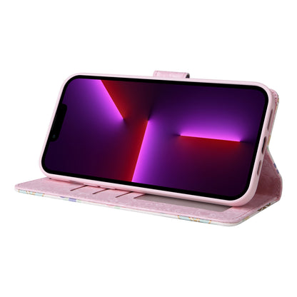 iPhone 13 Pro Luxury Bronzing Leather Case - Floral RFID Wallet Cover with Stand & Card Slots