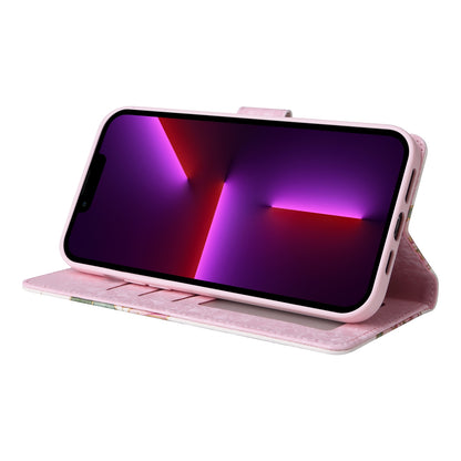 iPhone 13 Pro Luxury Bronzing Leather Case - Floral RFID Wallet Cover with Stand & Card Slots