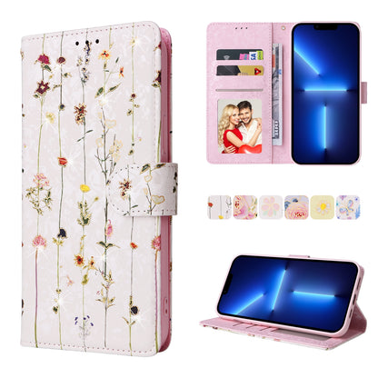 iPhone 13 Pro Max Luxury Bronzing Leather Case - Floral RFID Wallet Cover with Stand & Card Slots