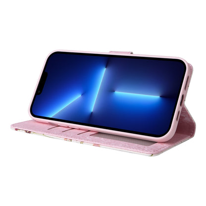 iPhone 13 Pro Max Luxury Bronzing Leather Case - Floral RFID Wallet Cover with Stand & Card Slots