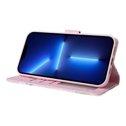 iPhone 13 Pro Max Luxury Bronzing Leather Case - Floral RFID Wallet Cover with Stand & Card Slots