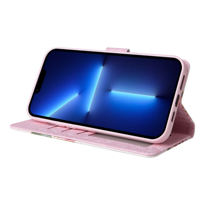 iPhone 13 Pro Max Luxury Bronzing Leather Case - Floral RFID Wallet Cover with Stand & Card Slots