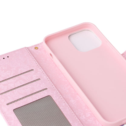 iPhone 13 Pro Max Luxury Bronzing Leather Case - Floral RFID Wallet Cover with Stand & Card Slots