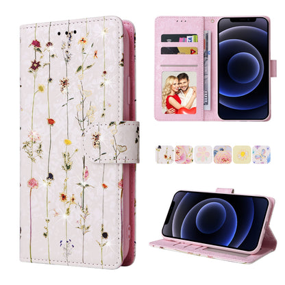 iPhone 12 mini Luxury Bronzing Leather Case - Floral RFID Wallet Cover with Stand & Card Slots