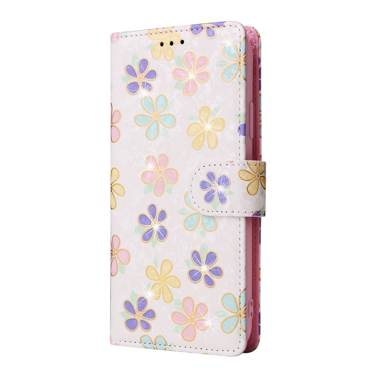 iPhone 12 mini Luxury Bronzing Leather Case - Floral RFID Wallet Cover with Stand & Card Slots