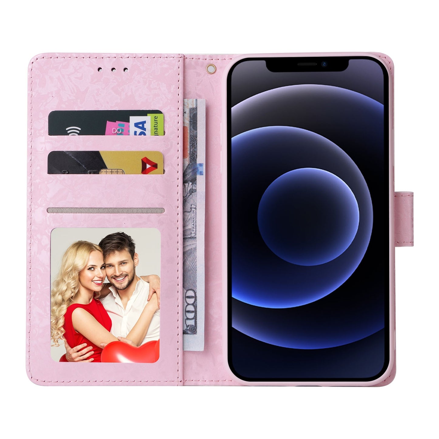 iPhone 12 mini Luxury Bronzing Leather Case - Floral RFID Wallet Cover with Stand & Card Slots