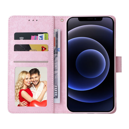 iPhone 12 mini Luxury Bronzing Leather Case - Floral RFID Wallet Cover with Stand & Card Slots