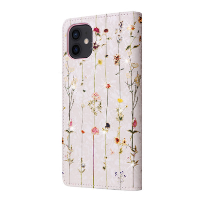 iPhone 12/12 Pro Luxury Bronzing Leather Case - Floral RFID Wallet Cover with Stand & Card Slots