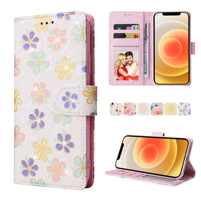 iPhone 12/12 Pro Luxury Bronzing Leather Case - Floral RFID Wallet Cover with Stand & Card Slots