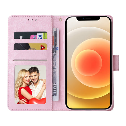 iPhone 12/12 Pro Luxury Bronzing Leather Case - Floral RFID Wallet Cover with Stand & Card Slots