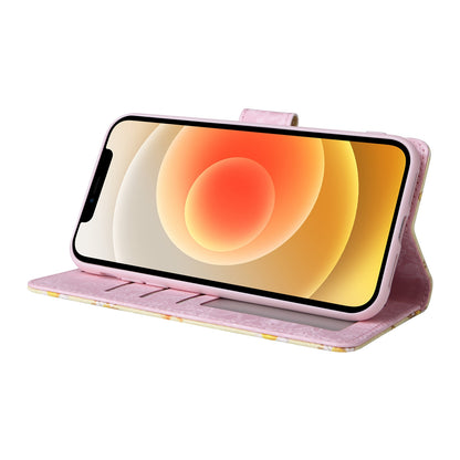 iPhone 12/12 Pro Luxury Bronzing Leather Case - Floral RFID Wallet Cover with Stand & Card Slots