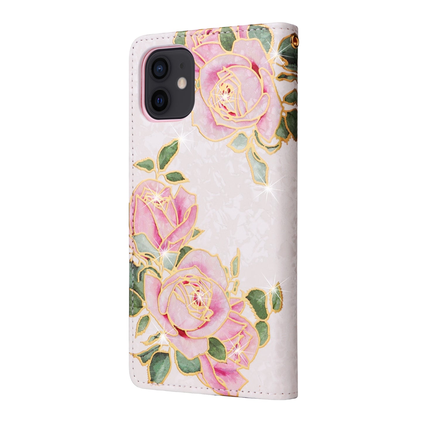 iPhone 12/12 Pro Luxury Bronzing Leather Case - Floral RFID Wallet Cover with Stand & Card Slots