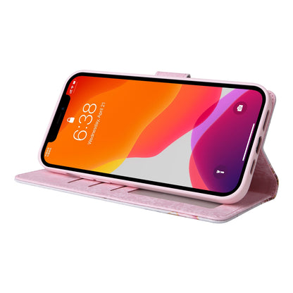 iPhone 12 Pro Max Luxury Bronzing Leather Case - Floral RFID Wallet Cover with Stand & Card Slots