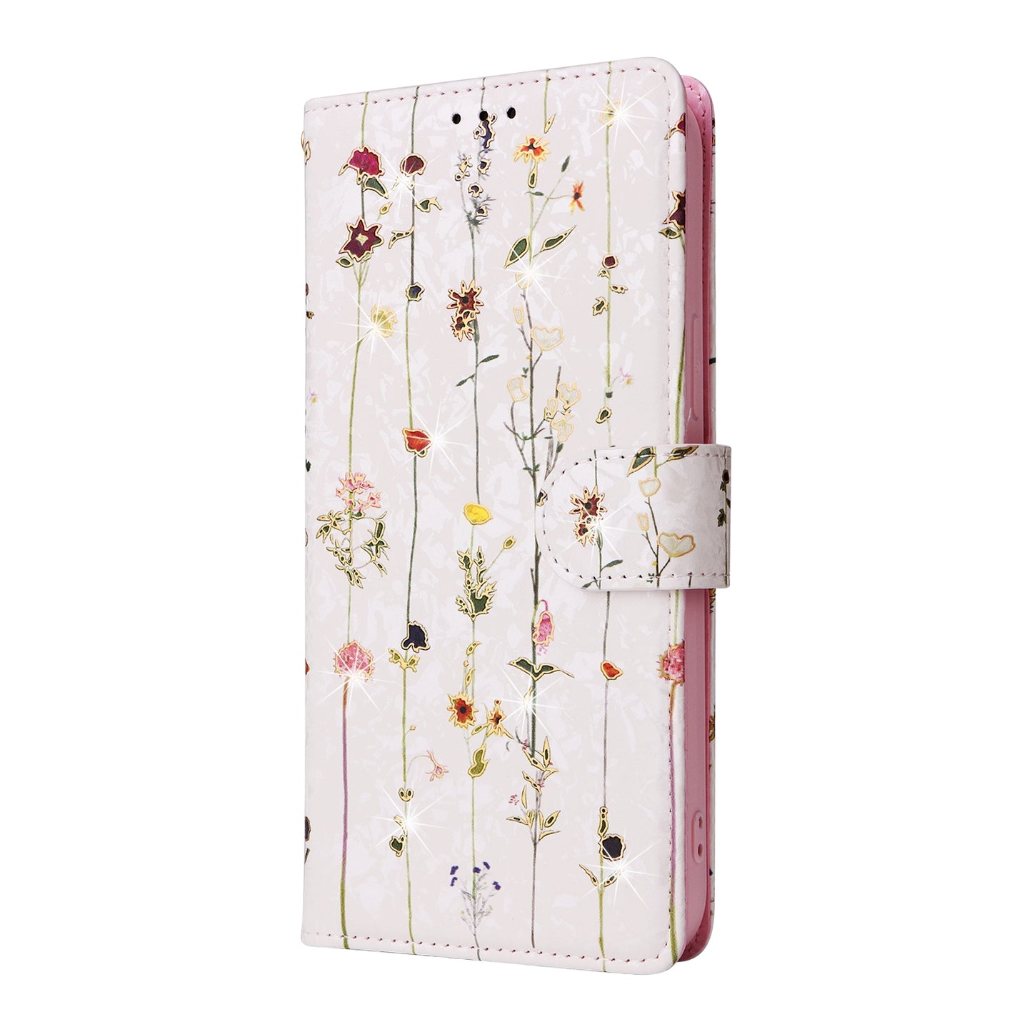 iPhone 12 Pro Max Luxury Bronzing Leather Case - Floral RFID Wallet Cover with Stand & Card Slots