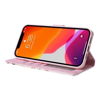 iPhone 12 Pro Max Luxury Bronzing Leather Case - Floral RFID Wallet Cover with Stand & Card Slots