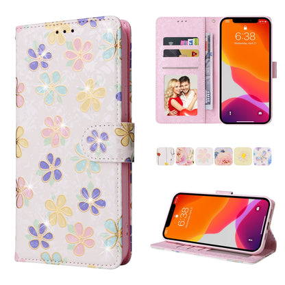 iPhone 12 Pro Max Luxury Bronzing Leather Case - Floral RFID Wallet Cover with Stand & Card Slots