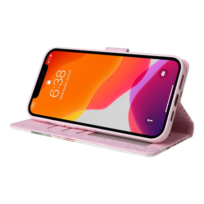 iPhone 12 Pro Max Luxury Bronzing Leather Case - Floral RFID Wallet Cover with Stand & Card Slots