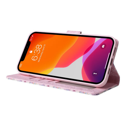 iPhone 12 Pro Max Luxury Bronzing Leather Case - Floral RFID Wallet Cover with Stand & Card Slots