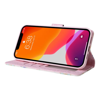 iPhone 12 Pro Max Luxury Bronzing Leather Case - Floral RFID Wallet Cover with Stand & Card Slots