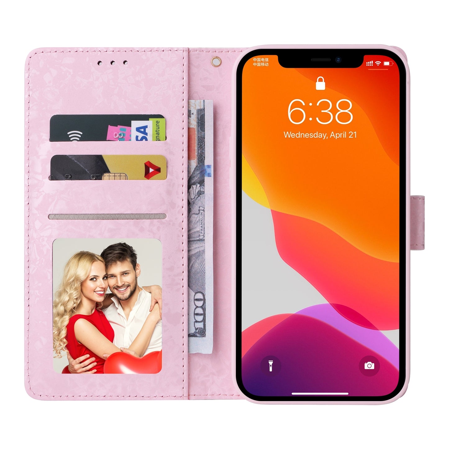 iPhone 12 Pro Max Luxury Bronzing Leather Case - Floral RFID Wallet Cover with Stand & Card Slots