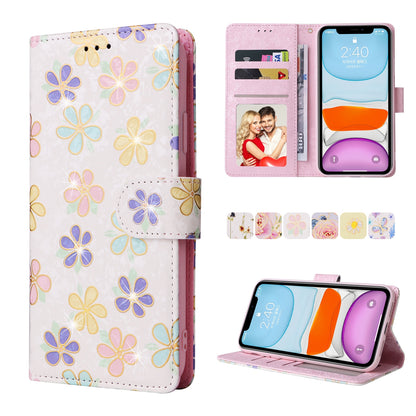iPhone 11 Luxury Bronzing Leather Case - Floral RFID Wallet Cover with Stand & Card Slots