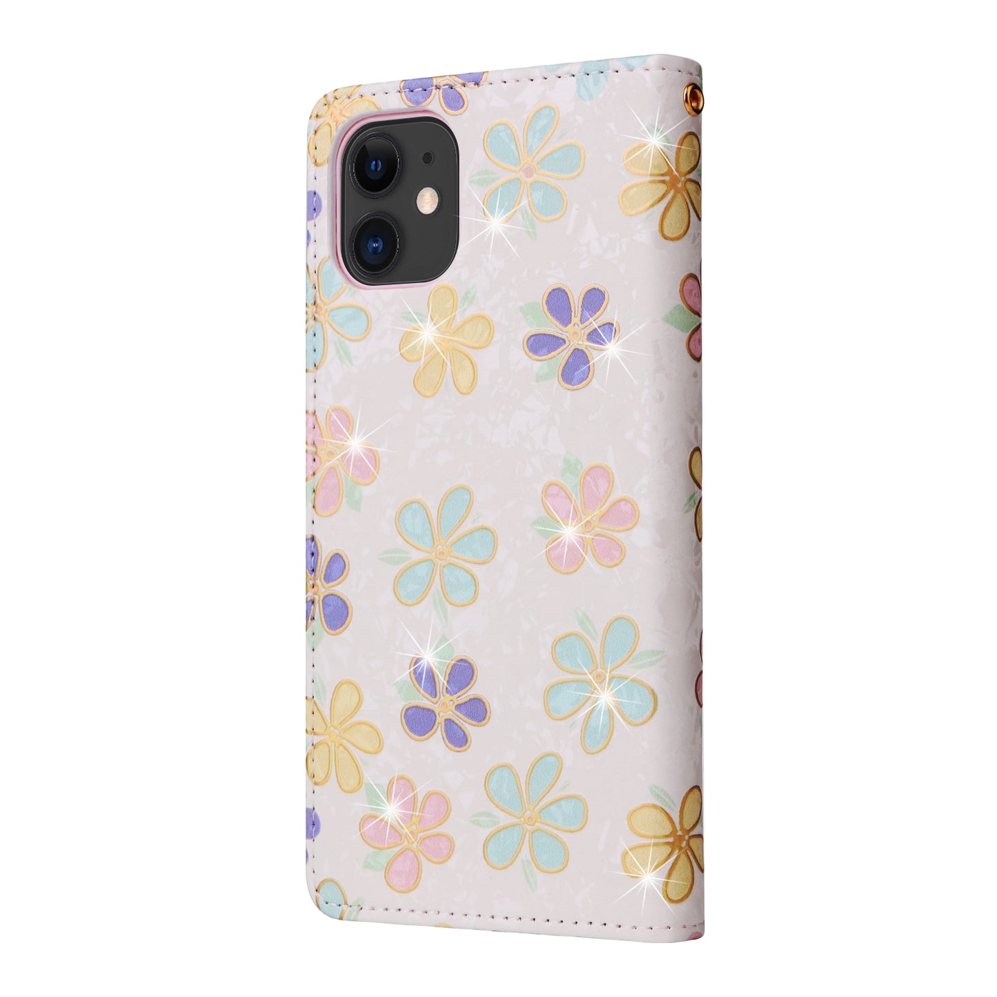 iPhone 11 Luxury Bronzing Leather Case - Floral RFID Wallet Cover with Stand & Card Slots