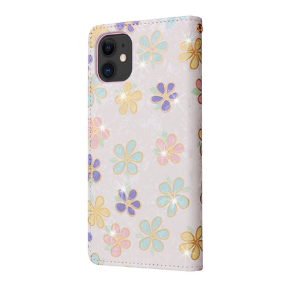 iPhone 11 Luxury Bronzing Leather Case - Floral RFID Wallet Cover with Stand & Card Slots