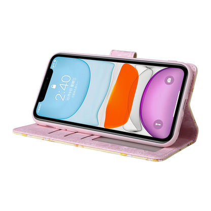 iPhone 11 Luxury Bronzing Leather Case - Floral RFID Wallet Cover with Stand & Card Slots