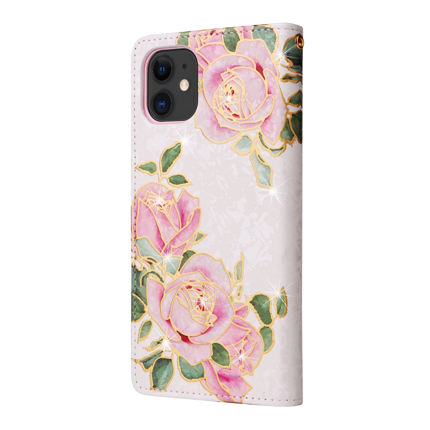 iPhone 11 Luxury Bronzing Leather Case - Floral RFID Wallet Cover with Stand & Card Slots