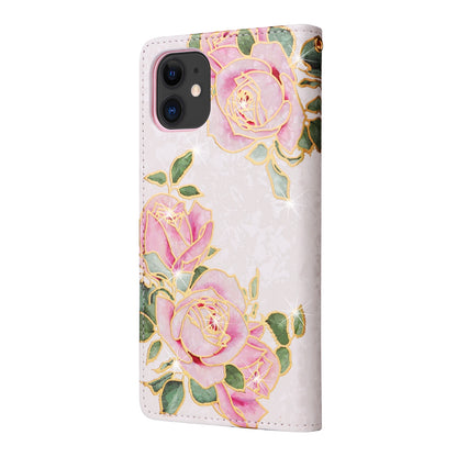 iPhone 11 Luxury Bronzing Leather Case - Floral RFID Wallet Cover with Stand & Card Slots