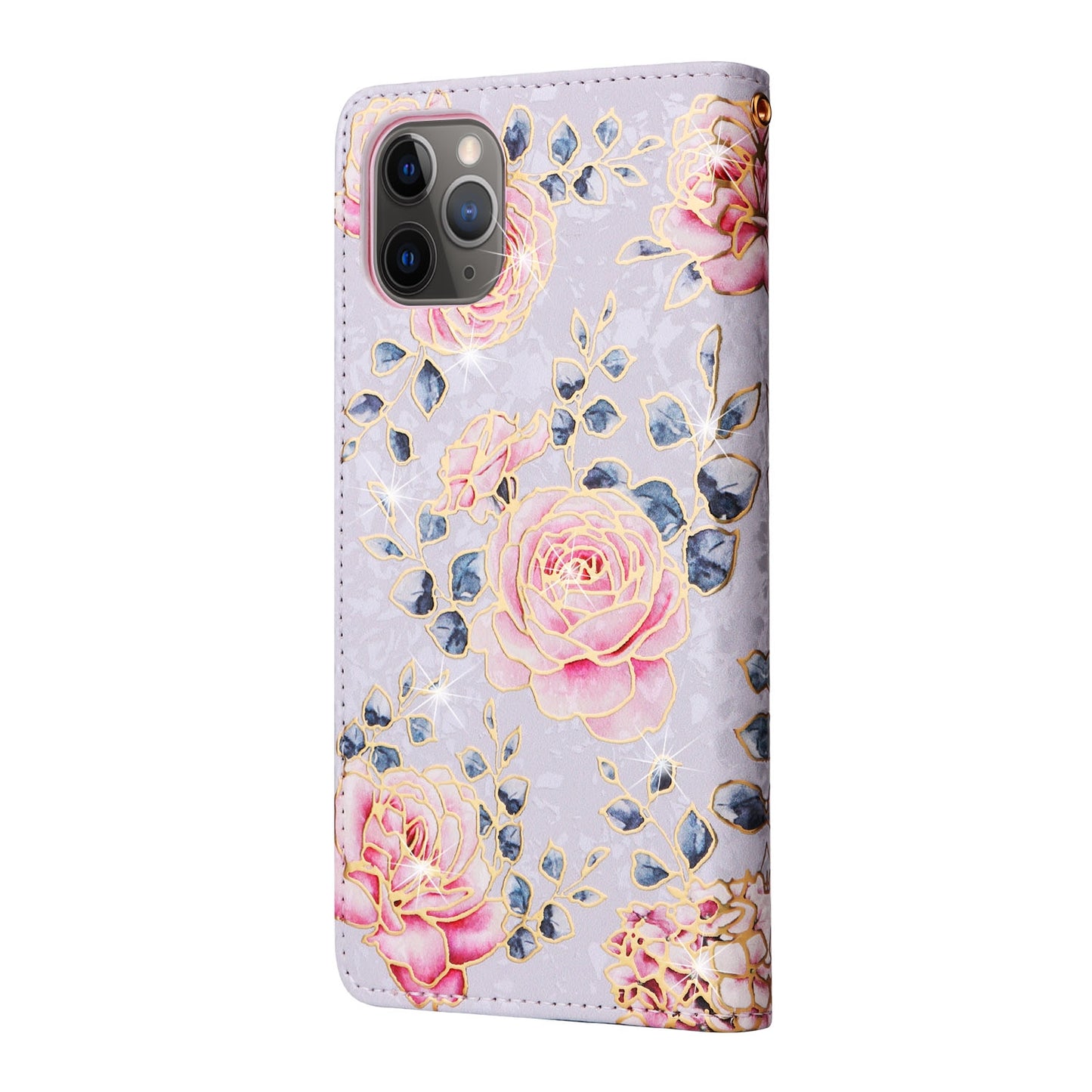 iPhone 11 Pro Luxury Bronzing Leather Case - Floral RFID Wallet Cover with Stand & Card Slots
