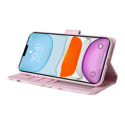 iPhone 11 Pro Luxury Bronzing Leather Case - Floral RFID Wallet Cover with Stand & Card Slots