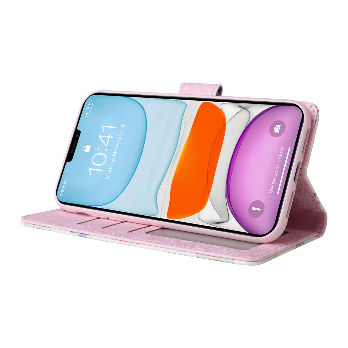 iPhone 11 Pro Luxury Bronzing Leather Case - Floral RFID Wallet Cover with Stand & Card Slots