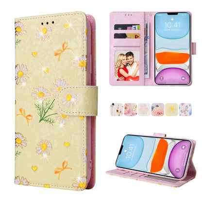 iPhone 11 Pro Luxury Bronzing Leather Case - Floral RFID Wallet Cover with Stand & Card Slots