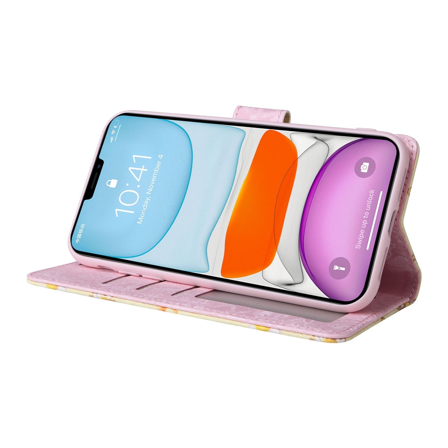 iPhone 11 Pro Luxury Bronzing Leather Case - Floral RFID Wallet Cover with Stand & Card Slots